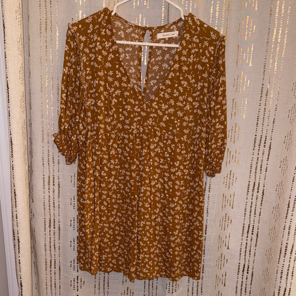 Mustard Seed Brown Floral Mini Dress
